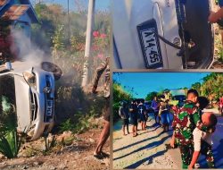 Naas, Avanza Asal Tiles Terguling di Jalan Timor Raya. Dua Korban Tidak Sadarkan Diri